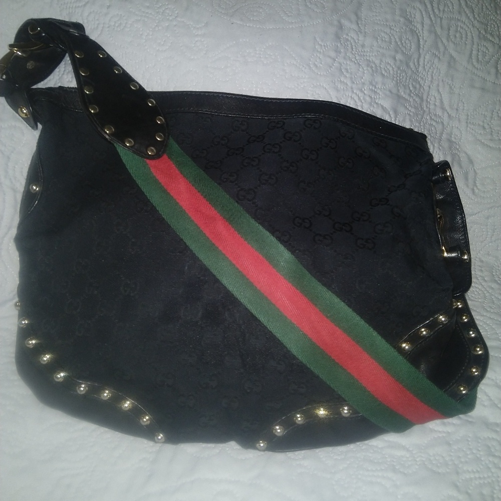 Gucci Black Canvas Pelham Webb Studded Hobo